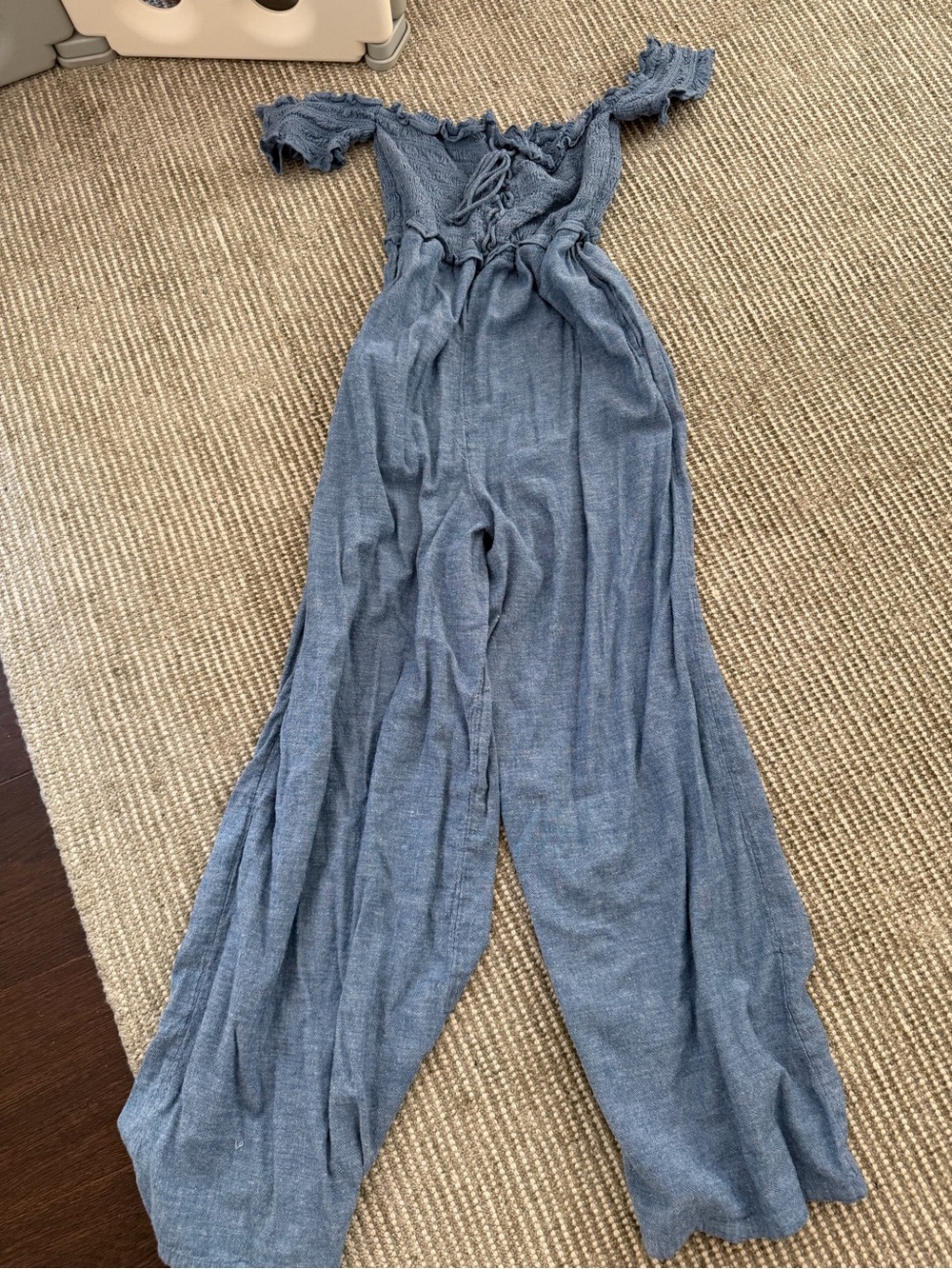 American Eagle Outfitters Off-the-Shoulder Wide-Leg Jumpsuit in Slate Blue